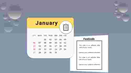 powerpoint calendar slide-january -calendear-1-yellow